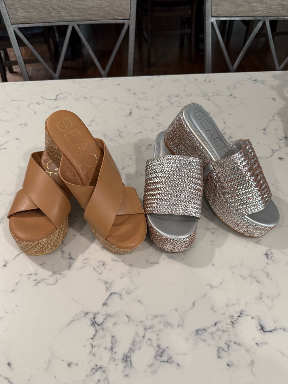 BEACH by Matisse Tan and Silver Platform Slide Sandals Bundle! Size 8